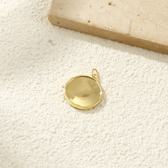 Image de 2 PCs Eco-friendly Brass Charms 18K Real Gold Plated Beige Enamel Planet Earth Pearlized 24mm x 18mm