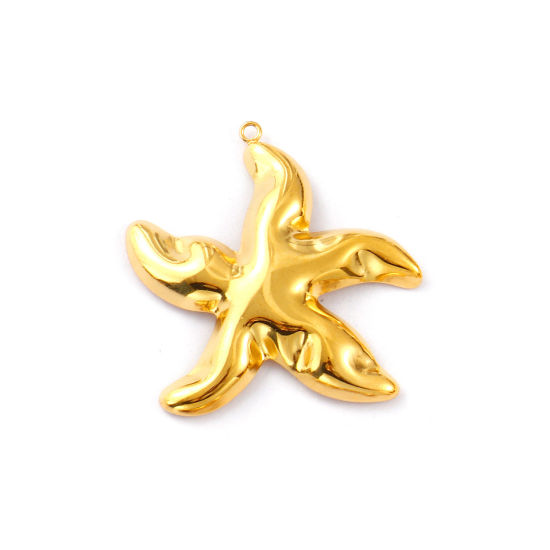 Imagen de 1 Piece Eco-friendly PVD Vacuum Plating 304 Stainless Steel Ocean Jewelry Pendants 18K Real Gold Plated Starfish 3.9cm x 3.8cm