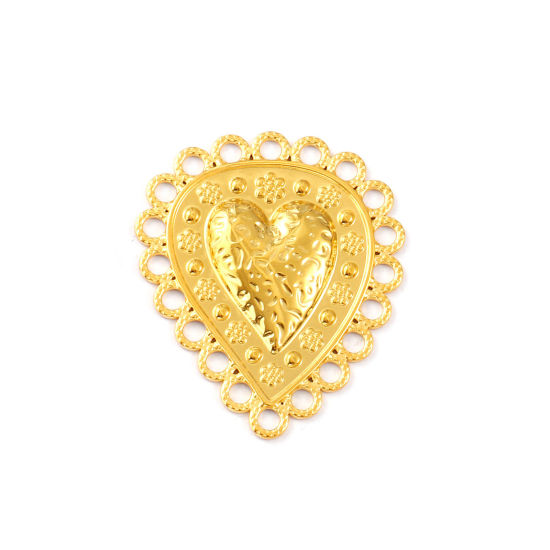 Imagen de 1 Piece Eco-friendly PVD Vacuum Plating 304 Stainless Steel Valentine's Day Pendants 18K Real Gold Plated Drop Heart Hollow 4.5cm x 3.8cm