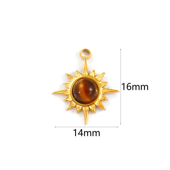 Изображение 2 PCs Eco-friendly PVD Vacuum Plating 304 Stainless Steel & Gemstone Galaxy Charms 18K Real Gold Plated Brown Star 16mm x 14mm