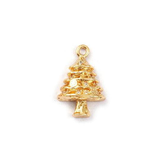 Bild von 2 PCs Eco-friendly Brass Charms 14K Real Gold Plated Christmas Tree Clear Cubic Zirconia 16mm x 11mm