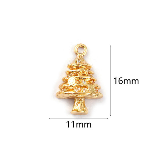 Bild von 2 PCs Eco-friendly Brass Charms 14K Real Gold Plated Christmas Tree Clear Cubic Zirconia 16mm x 11mm