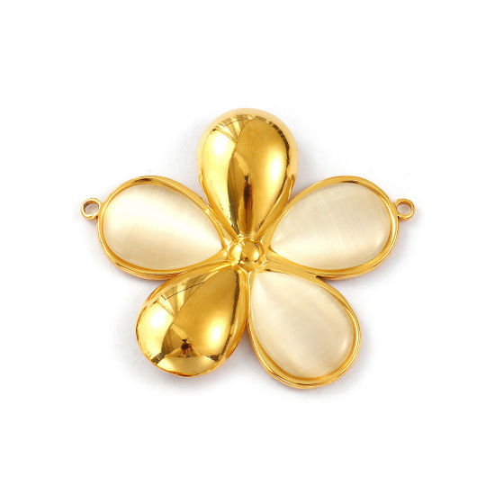 Изображение 1 ШТ Экологичное вакуумное PVD-покрытие 304 Нержавеющеая Сталь И Смолы Коллекция Флоры Соединители Подвески Подвески 18K настоящее золото с покрытием Бежевый Цветы Цимофана Имитация 4.9см x 4.2см