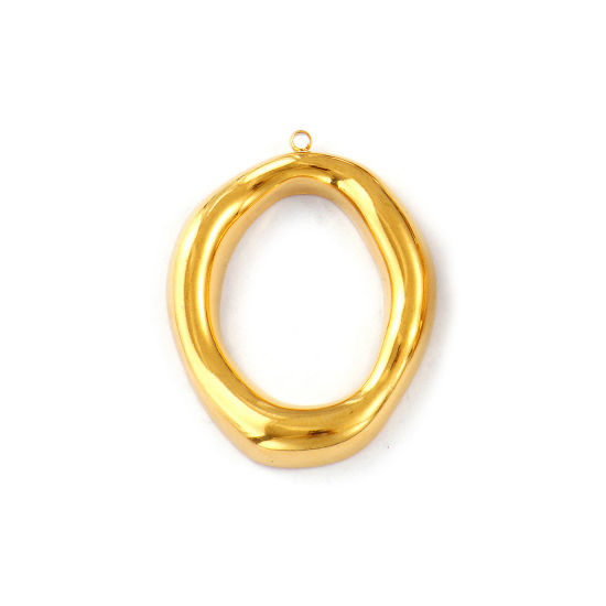 Изображение 1 ШТ Экологичное вакуумное PVD-покрытие 304 Нержавеющая Сталь Подвески 18K настоящее золото с покрытием Овальные ажурная резьба 3.7см x 2.9см