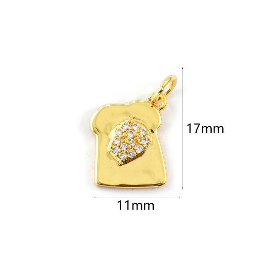 Immagine di 2 PCs Eco-friendly Brass Charms 18K Real Gold Plated Bread Micro Pave Clear Cubic Zirconia 17mm x 11mm