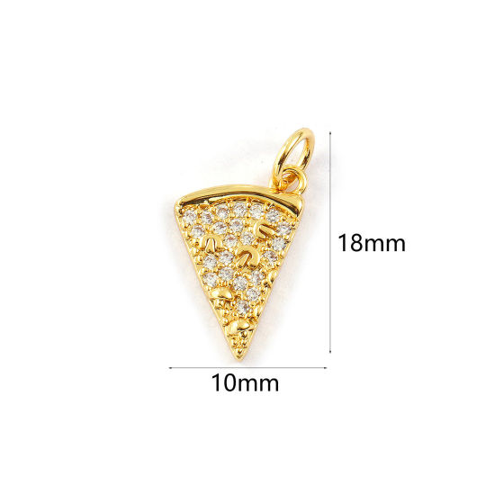 Immagine di 2 PCs Eco-friendly Brass Charms 18K Real Gold Plated Pizza Micro Pave Clear Cubic Zirconia 18mm x 10mm
