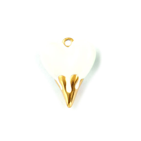 Изображение 1 Piece Eco-friendly PVD Vacuum Plating Waterproof Anti-Tarnish Hypoallergenic 304 Stainless Steel Valentine's Day Charms 18K Real Gold Plated White Enamel Heart 3D 24mm x 19mm