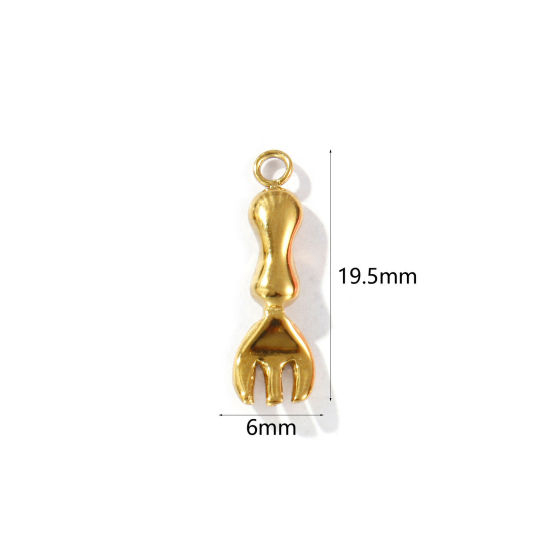Изображение 1 Piece Eco-friendly PVD Vacuum Plating Waterproof Anti-Tarnish Hypoallergenic 304 Stainless Steel Charms 18K Real Gold Plated Fork 3D 19.5mm x 6mm