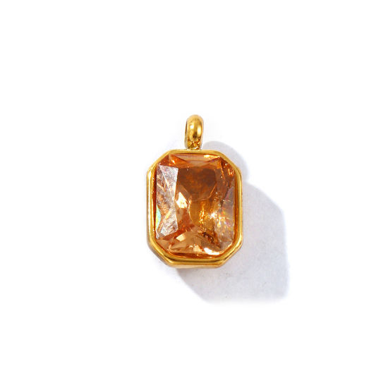 Immagine di 2 PCs Eco-friendly PVD Vacuum Plating Waterproof Anti-Tarnish Hypoallergenic 304 Stainless Steel & Glass Geometric Charms 18K Real Gold Plated Peachy Beige Octagon Faceted 12.5mm x 7.5mm