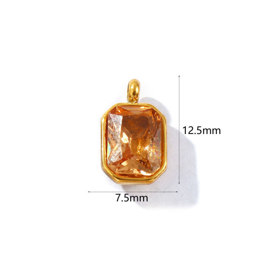 Immagine di 2 PCs Eco-friendly PVD Vacuum Plating Waterproof Anti-Tarnish Hypoallergenic 304 Stainless Steel & Glass Geometric Charms 18K Real Gold Plated Peachy Beige Octagon Faceted 12.5mm x 7.5mm