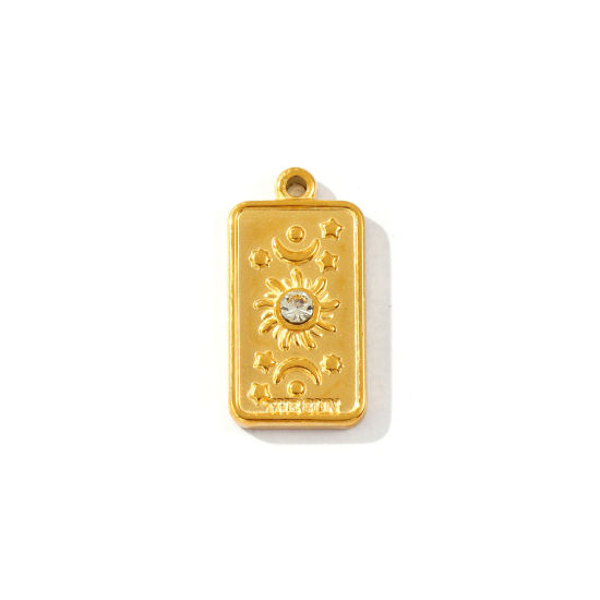 1 Piece Eco-friendly PVD Vacuum Plating Waterproof Anti-Tarnish Hypoallergenic 304 Stainless Steel Charms 18K Real Gold Plated Tarot Sun & Moon Message " THE SUN " Clear Cubic Zirconia 26mm x 13mm の画像