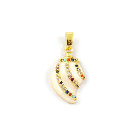 Изображение 2 PCs Eco-friendly Brass Charm Pendant 18K Real Gold Plated Creamy-White Enamel Conch/ Sea Snail Pearlized Multicolour Cubic Zirconia 24mm x 11.5mm