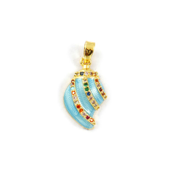 Изображение 2 PCs Eco-friendly Brass Charm Pendant 18K Real Gold Plated Blue Enamel Conch/ Sea Snail Pearlized Multicolour Cubic Zirconia 24mm x 11.5mm