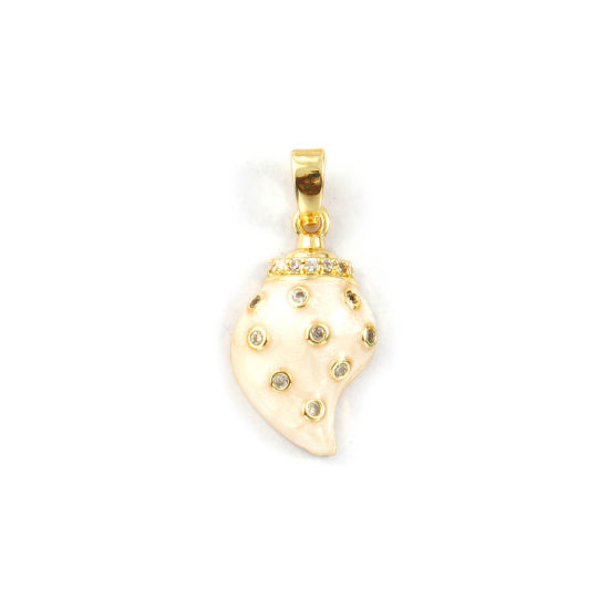 Изображение 2 PCs Eco-friendly Brass Charm Pendant 18K Real Gold Plated Creamy-White Enamel Conch/ Sea Snail Pearlized Clear Cubic Zirconia 24mm x 11mm