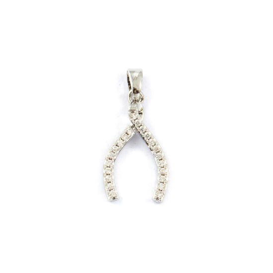 Изображение 2 PCs Eco-friendly Brass Charm Pendant Real Platinum Plated Wishbone Micro Pave Clear Cubic Zirconia 24mm x 12mm