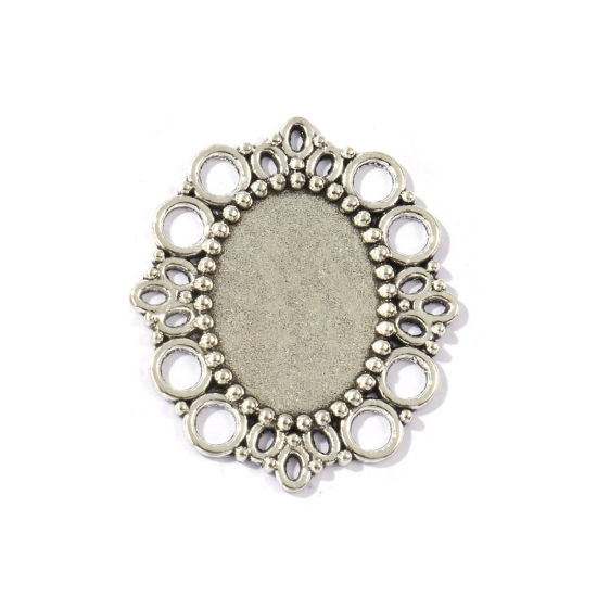 Bild von 20 PCs Zinc Based Alloy Cabochon Settings Connectors Charms Pendants Findings Oval Antique Silver Color (Fits 25mm x 18mm) 4.2cm x 3.6cm