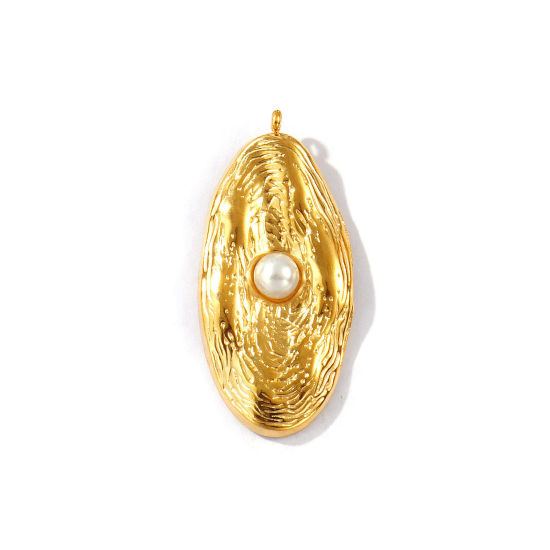 1 Piece Eco-friendly PVD Vacuum Plating Waterproof Anti-Tarnish Hypoallergenic 304 Stainless Steel Pendants 18K Real Gold Plated White Oval Acrylic Imitation Pearl 4.2cm x 2cm の画像