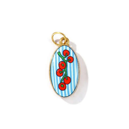 Bild von 2 Stück Umweltfreundliche PVD-Vakuumbeschichtung, wasserdicht, anlaufgeschützt und hypoallergen 304 Edelstahl Charms 18K Echtgold plattiert Bunt Oval Gedruckt 27mm x 12mm