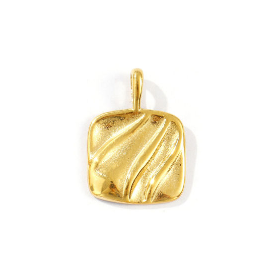 Image de 1 Pièce Breloques en 304 Acier Inoxydable Placage Sous Vide PVD Écologique Imperméable Anti-ternissement Hypoallergénique Plaqué Or Véritable 18K Carré 21.5mm x 15mm