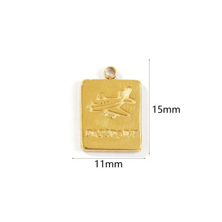 Picture of 1 Piece Eco-friendly PVD Vacuum Plating Waterproof Anti-Tarnish Hypoallergenic 304 Stainless Steel Travel Charms 18K Real Gold Plated Passport Airplane 15mm x 11mm