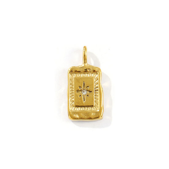 Image de 1 Pièce Breloques en 304 Acier Inoxydable Placage Sous Vide PVD Écologique Imperméable Anti-ternissement Hypoallergénique Galaxie Plaqué Or Véritable 18K Rectangle Etoile Micro Pave à Zircone Cubique Clair 18mm x 9mm