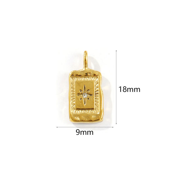 Image de 1 Pièce Breloques en 304 Acier Inoxydable Placage Sous Vide PVD Écologique Imperméable Anti-ternissement Hypoallergénique Galaxie Plaqué Or Véritable 18K Rectangle Etoile Micro Pave à Zircone Cubique Clair 18mm x 9mm