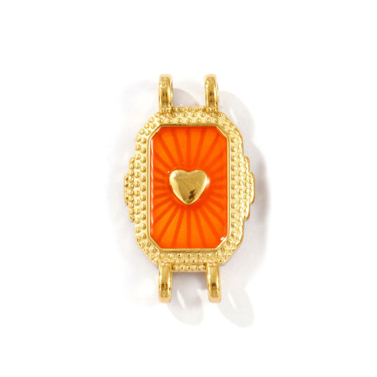Image de 1 Pièce Connecteurs Pendentifs Breloques en 304 Acier Inoxydable Placage Sous Vide PVD Écologique Imperméable Anti-ternissement Hypoallergénique La Saint Valentin Plaqué Or Véritable 18K Orange Émail Octogone Cœur 3.1cm x 1.8cm
