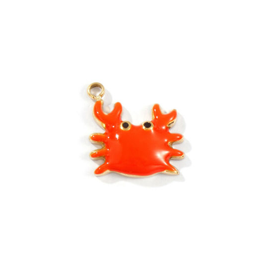 Image de 1 Pièce Breloques en 304 Acier Inoxydable Placage Sous Vide PVD Écologique Imperméable Anti-ternissement Hypoallergénique Bijoux d'Océan Plaqué Or Véritable 18K Orange Émail Crabe 16mm x 15mm