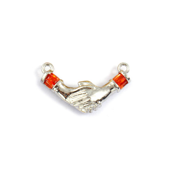 Bild von 2 Stück Umweltfreundlich Messing Steckverbinder Charms Anhänger Echt Platin plattiert Hand 3D Orange Strassstein 22.5mm x 13mm