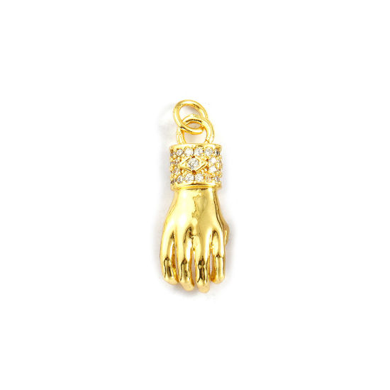 Bild von 2 Stück Umweltfreundlich Messing Charms 18K Echtgold plattiert Hand 3D Transparent Strassstein 27mm x 9mm