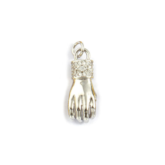 Bild von 2 Stück Umweltfreundlich Messing Charms Echt Platin plattiert Hand 3D Transparent Strassstein 27mm x 9mm