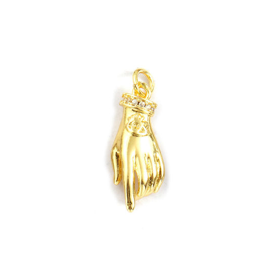 Bild von 2 Stück Umweltfreundlich Messing Charms 18K Echtgold plattiert Hand 3D Transparent Strassstein 24mm x 9mm