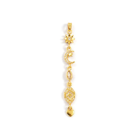 Image de 1 Pièce Pendentifs La Saint Valentin en Laiton Plaqué Or 18K Franges Pompons Glands Lune Micro Pave à Zircone Cubique Clair 6.4cm x 0.7cm