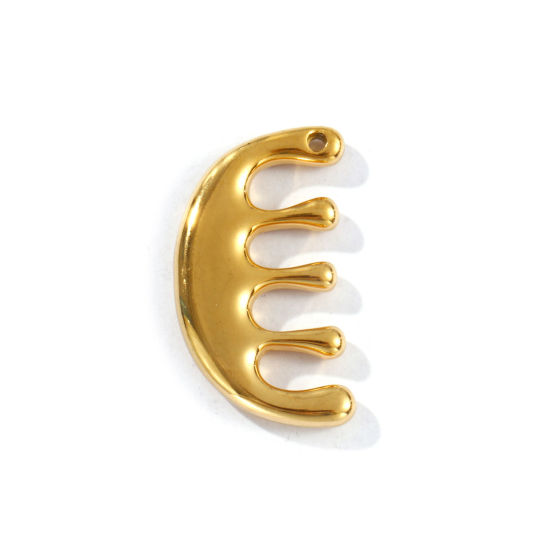 Picture of 1 Piece Eco-friendly PVD Vacuum Plating Waterproof Anti-Tarnish Hypoallergenic 304 Stainless Steel Pendants 18K Real Gold Plated Comb 3D 3.5cm x 2cm