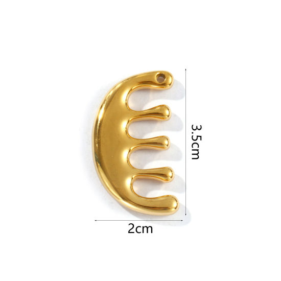 Picture of 1 Piece Eco-friendly PVD Vacuum Plating Waterproof Anti-Tarnish Hypoallergenic 304 Stainless Steel Pendants 18K Real Gold Plated Comb 3D 3.5cm x 2cm