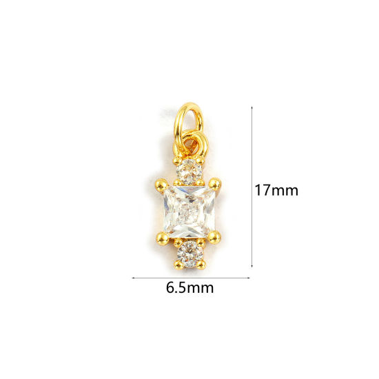 Image de 2 PCs Eco-friendly Brass Charms 18K Real Gold Plated Square Clear Cubic Zirconia 17mm x 6.5mm