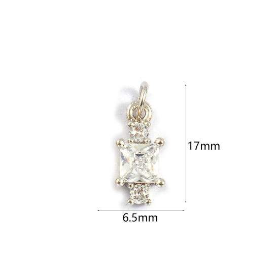 Image de 2 PCs Eco-friendly Brass Charms Real Platinum Plated Square Clear Cubic Zirconia 17mm x 6.5mm