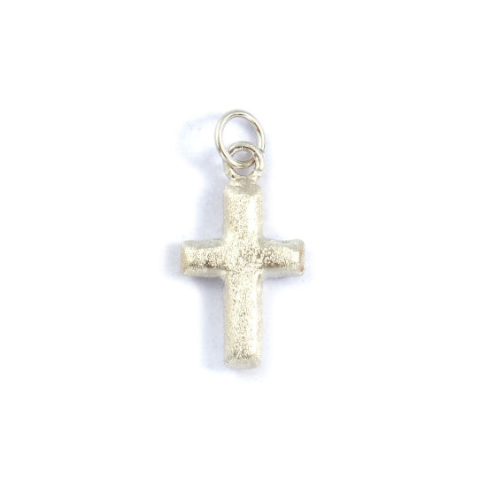 Imagen de 2 PCs Eco-friendly Brass Religious Charms Real Platinum Plated Cross Frosted 22mm x 10mm