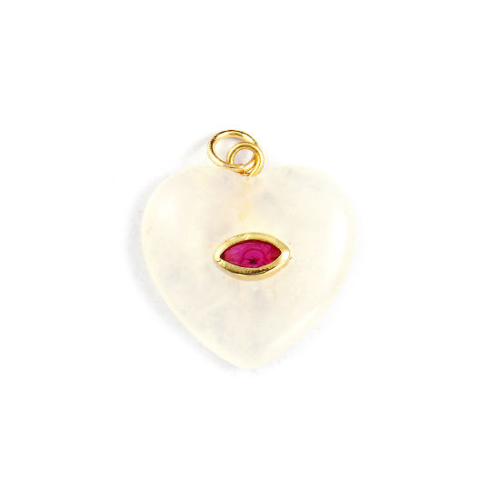 Immagine di 1 Pz Ecologico Ottone & Quarzo Rosa San Valentino Ciondoli 18K Vero Oro Placcato Rosa Chiaro Cuore Fuscia Cubic Zirconiae 25mm x 20mm