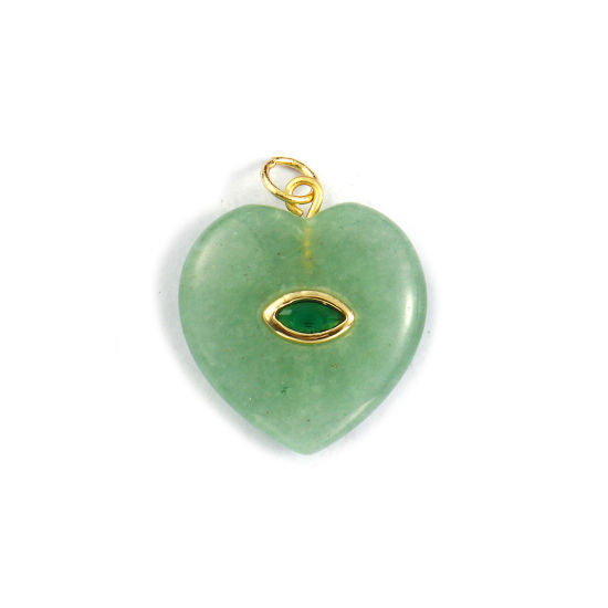 Immagine di 1 Pz Ecologico Ottone & Aventurine San Valentino Ciondoli 18K Vero Oro Placcato Verde Cuore Smeraldo Cubic Zirconiae 25mm x 20mm