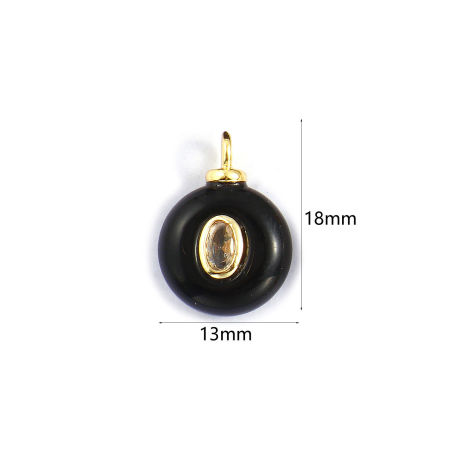 Imagen de 1 Unidad Respetuoso del Medio Ambiente Latón & ágata Geométrico Colgantes 18K Oro Real Chapado Negro Ronda Claro Circón Artificial 18mm x 13mm