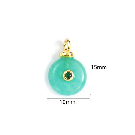 Picture of 1 Piece Eco-friendly Brass & Gemstone Geometric Charms 18K Real Gold Plated Green Round Emerald Cubic Zirconia 15mm x 10mm