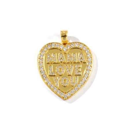 Immagine di 1 Pz Ecologico Ottone Festa Della Mamma Ciondoli Pendenti 18K Vero Oro Placcato Cuore Lettere " love your mama save the planet " Micro Spianare Trasparente Cubic Zirconiae 3.7cm x 2.8cm