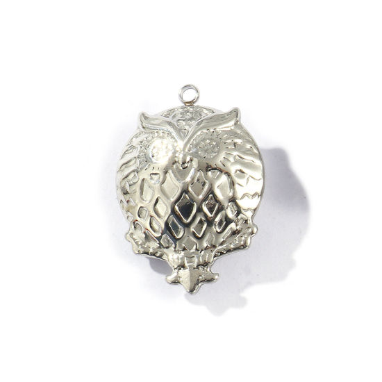 Image de 1 Piece Eco-friendly 304 Stainless Steel Pendants Silver Tone Owl Animal Hollow 3.7cm x 2.6cm