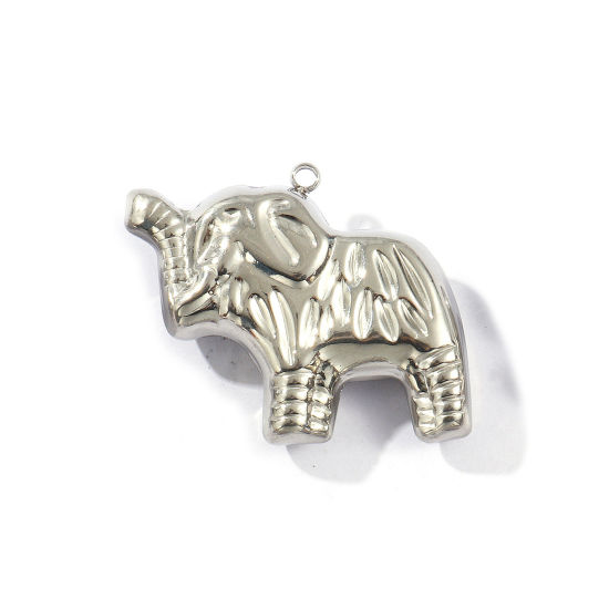 Image de 1 Piece Eco-friendly 304 Stainless Steel Pet Silhouette Pendants Silver Tone Elephant Animal 3D 4.3cm x 3.6cm