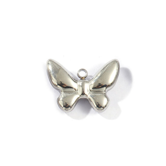 Image de 1 Piece Eco-friendly 304 Stainless Steel Insect Charms Silver Tone Butterfly Animal Hollow 27mm x 20mm