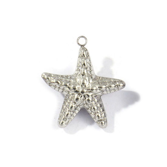 Image de 1 Piece Eco-friendly 304 Stainless Steel Ocean Jewelry Pendants Silver Tone Starfish Hollow 3.4cm x 3.1cm