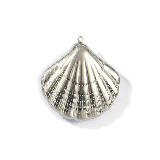 Image de 1 Piece Eco-friendly 304 Stainless Steel Ocean Jewelry Pendants Silver Tone Shell Hollow 3.5cm x 3.2cm