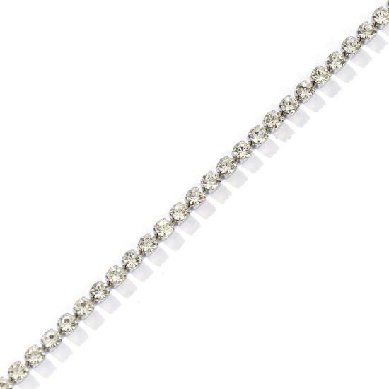 Immagine di 10 M Ecologico 304 Acciaio Inossidabile Catena della tazza Per Risultati di Creazione di Gioielli Fai-da-te Fatti a Mano Tono Argento Trasparente Strass 3mm