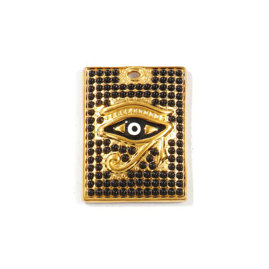 Picture of 1 Piece Eco-friendly PVD Vacuum Plating Waterproof Anti-Tarnish Hypoallergenic 304 Stainless Steel & Acrylic Religious Pendants 18K Real Gold Plated Black Enamel Rectangle The Eye Of Horus 3.5cm x 2.6cm